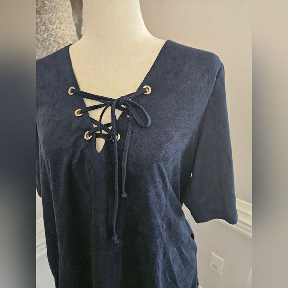 Muche Et Muchette Womens Embroider Trim Lace Up Neck Dress blue size S/M - Picture 7 of 9